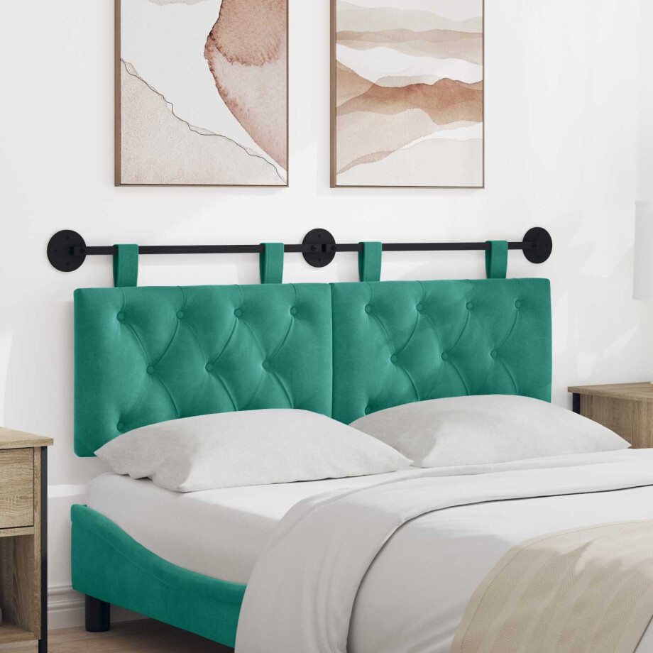 vidaXL Hangend hoofdbord Turquoise Fluweel afbeelding 1