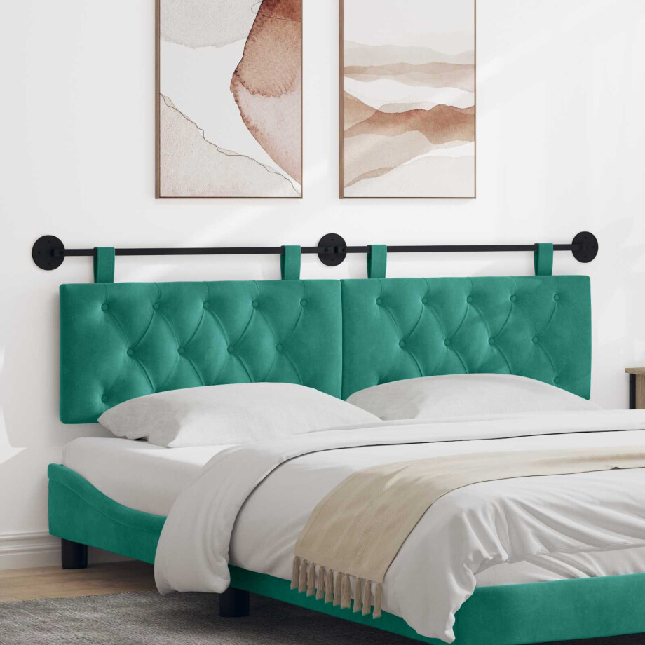 vidaXL Hangend hoofdbord Turquoise Fluweel afbeelding 1