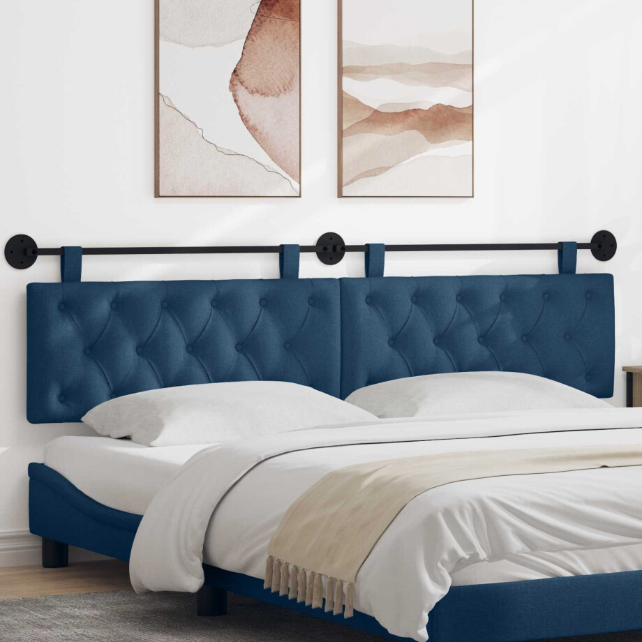 vidaXL Hangend hoofdbord Blauw Stof afbeelding 1