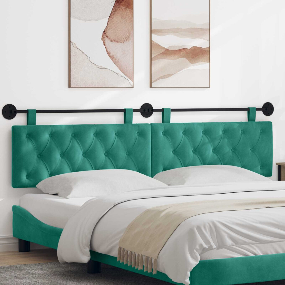 vidaXL Hangend hoofdbord Turquoise Fluweel afbeelding 1
