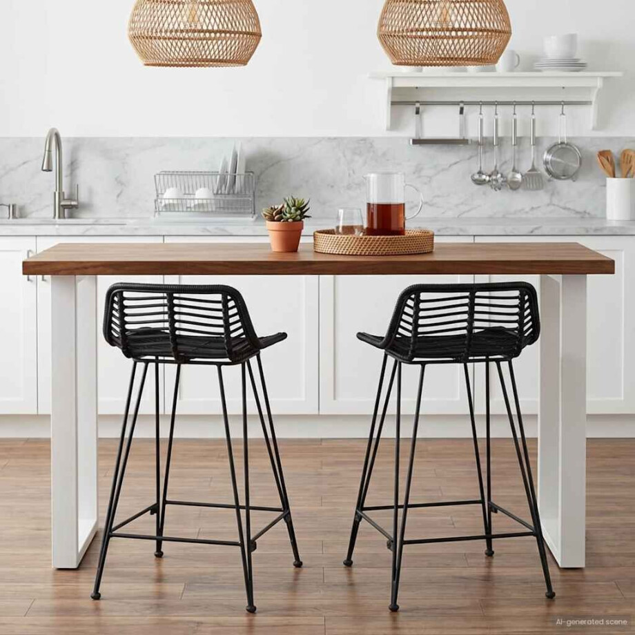 vidaXL Barkruk 2 pcs Zwart 44 x 45 x 76 cm Rattan en staal afbeelding 1