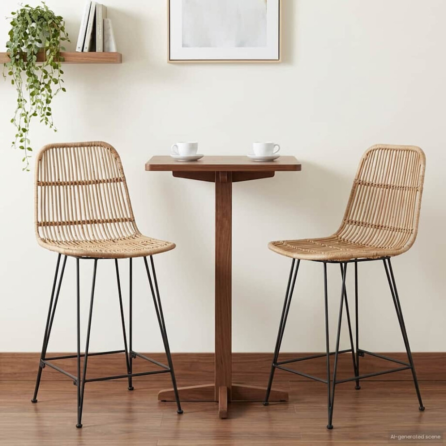 vidaXL Barkruk 2 pcs Naturel 44 x 54 x 96 cm Rattan en staal afbeelding 1