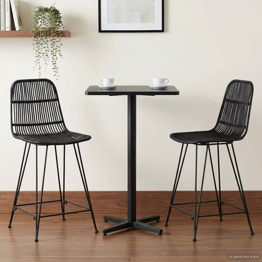 vidaXL Barkruk 2 pcs Zwart 44 x 54 x 96 cm Rattan en staal afbeelding 1