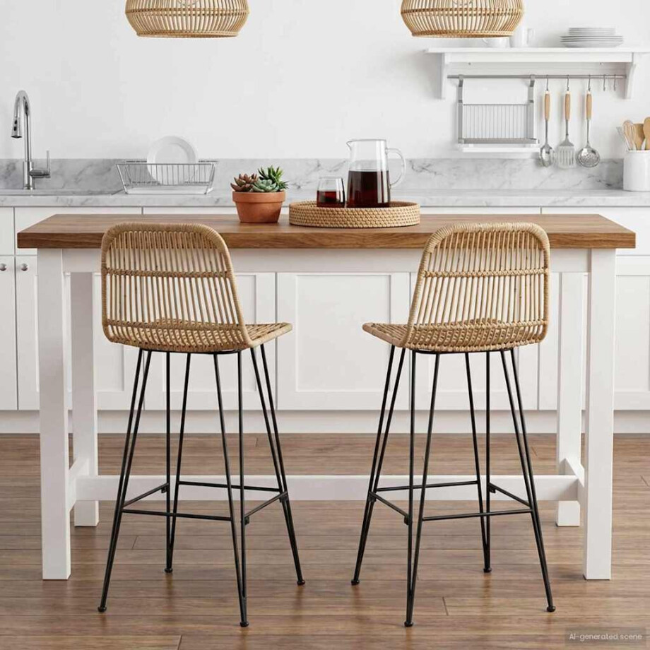 vidaXL Barkruk 2 pcs Naturel 44 x 55 x 109 cm Rattan en staal afbeelding 1