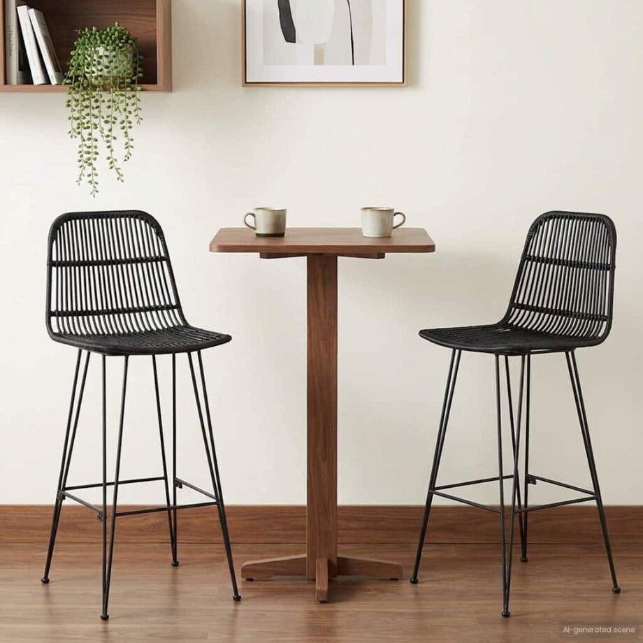 vidaXL Barkruk 2 pcs Zwart 44 x 55 x 109 cm Rattan en staal afbeelding 1