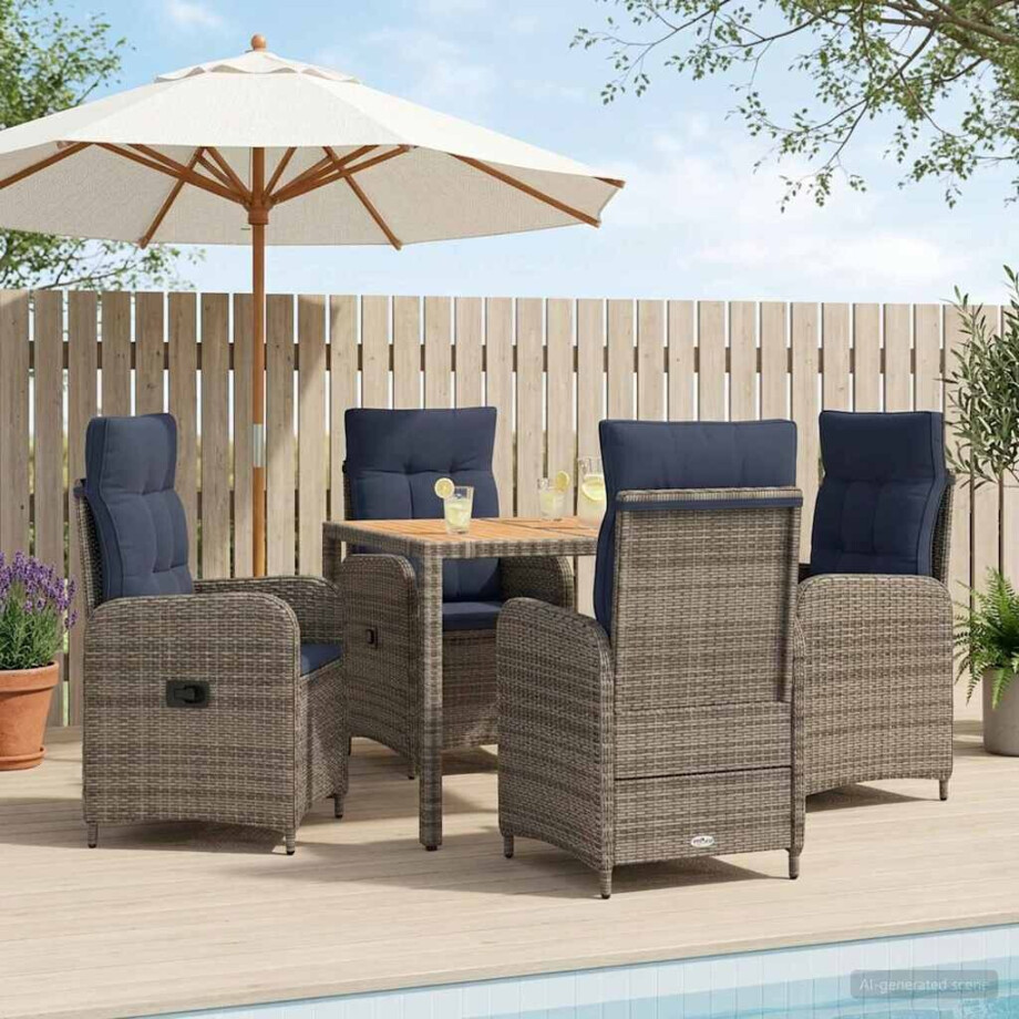vidaXL Buiten eettafelset 5 st PE Rattan en Poeder-Coated Staal afbeelding 1