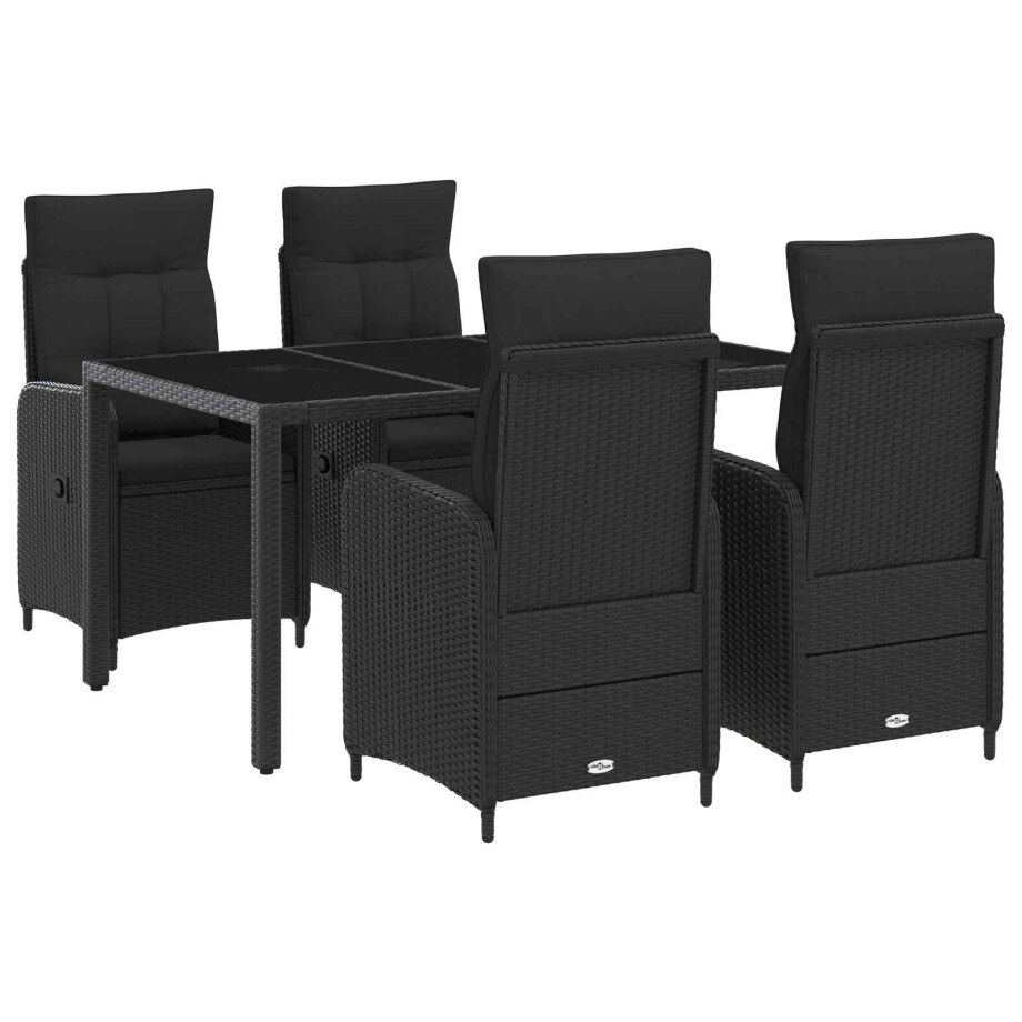 vidaXL Buiten eettafelset 5 pcs Zwart 150 x 90 x 75 cm poly rattan afbeelding 1