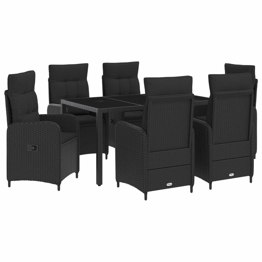 vidaXL Buiten eettafelset 7 pcs Zwart 150 x 90 x 75 cm poly rattan afbeelding 1