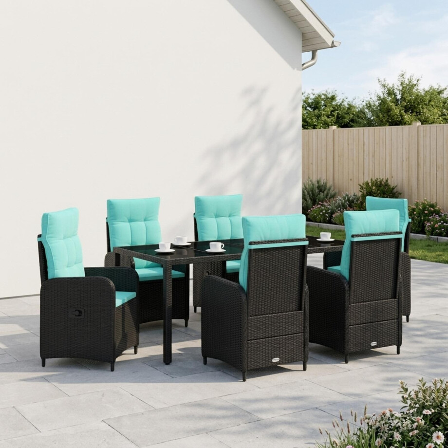 vidaXL Buiten eettafelset 7 pcs poly rattan afbeelding 1
