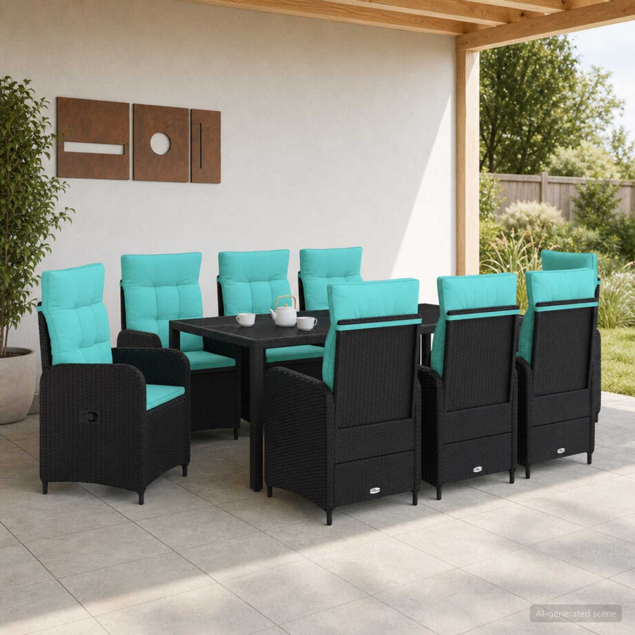 vidaXL Buiten eettafelset 9 pcs poly rattan afbeelding 1