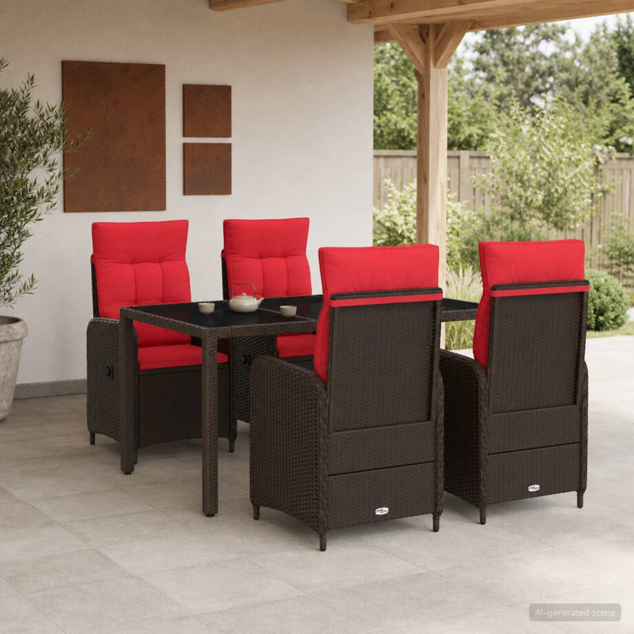 vidaXL Buiten eettafelset 5 pcs poly rattan afbeelding 1