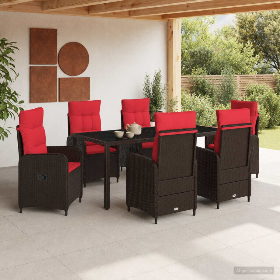 vidaXL Buiten eettafelset 7 pcs poly rattan afbeelding 1