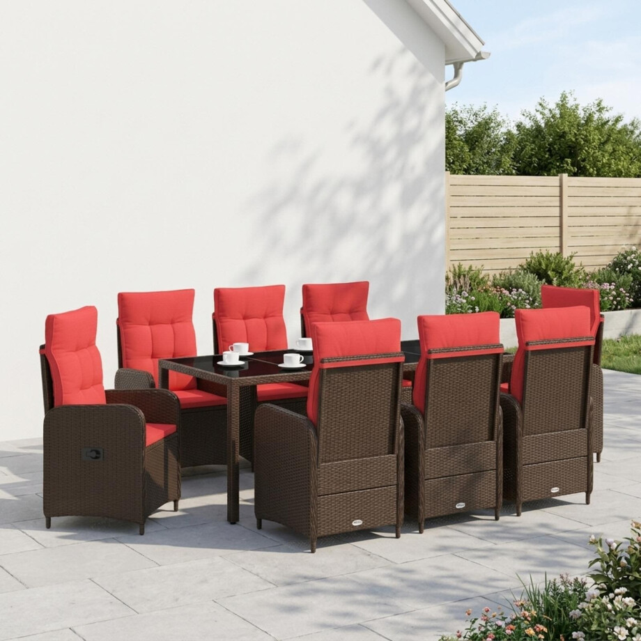 vidaXL Buiten eettafelset 9 pcs poly rattan afbeelding 1