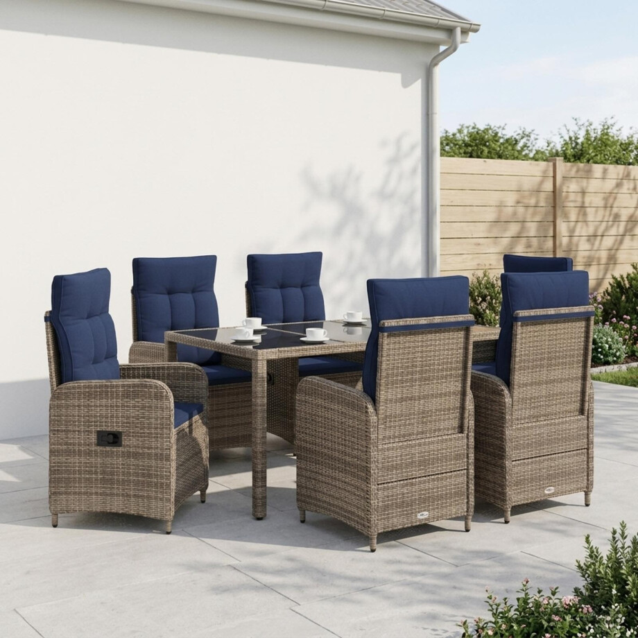 vidaXL Buiten eettafelset 7 pcs poly rattan afbeelding 1