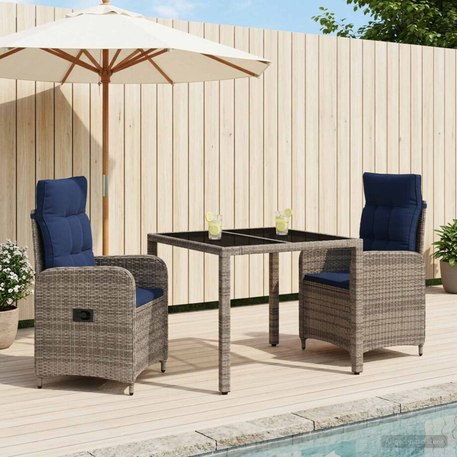 vidaXL Buiten eettafelset 3 pcs poly rattan afbeelding 1