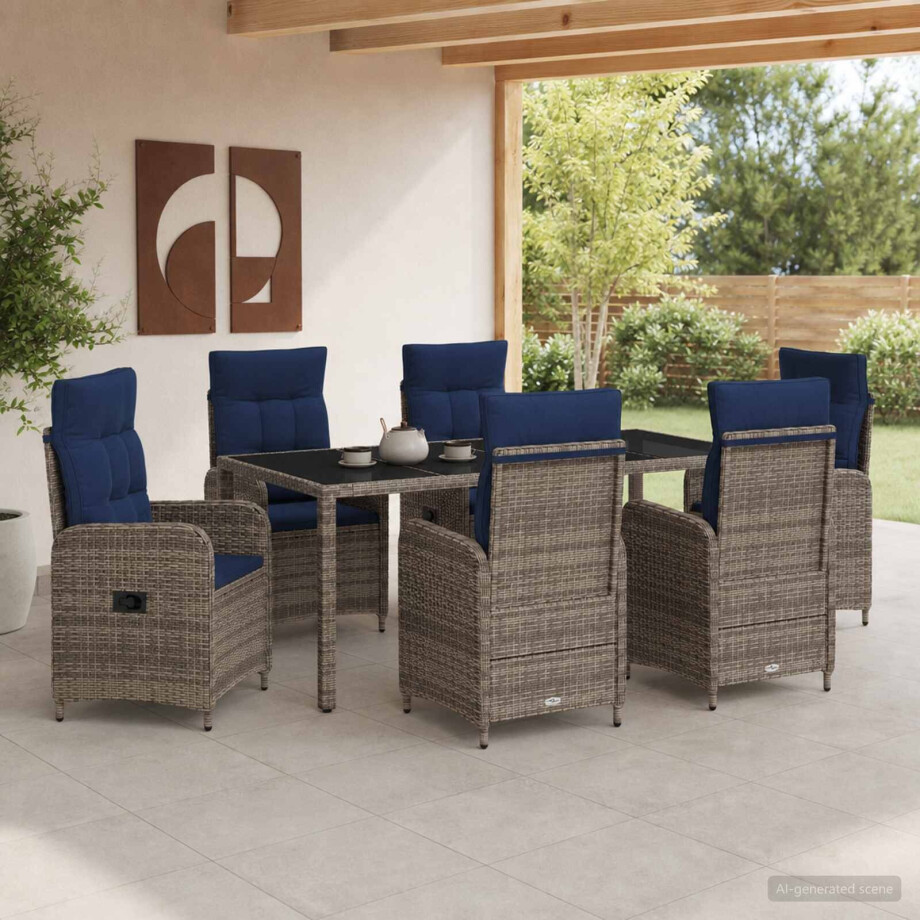 vidaXL Buiten eettafelset 7 pcs poly rattan afbeelding 1