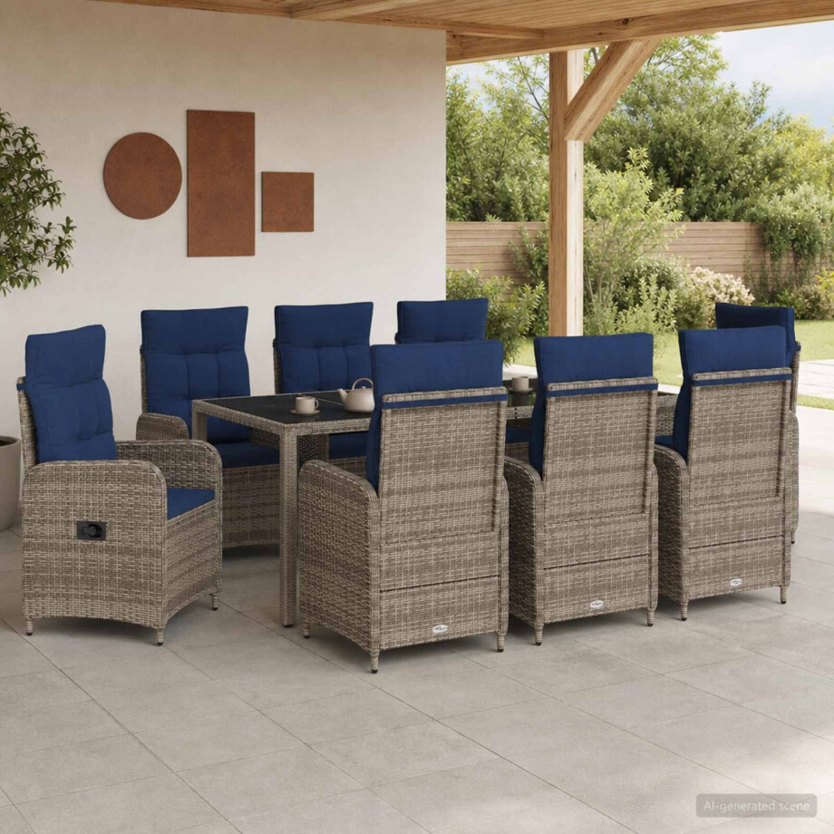 vidaXL Buiten eettafelset 9 pcs poly rattan afbeelding 1