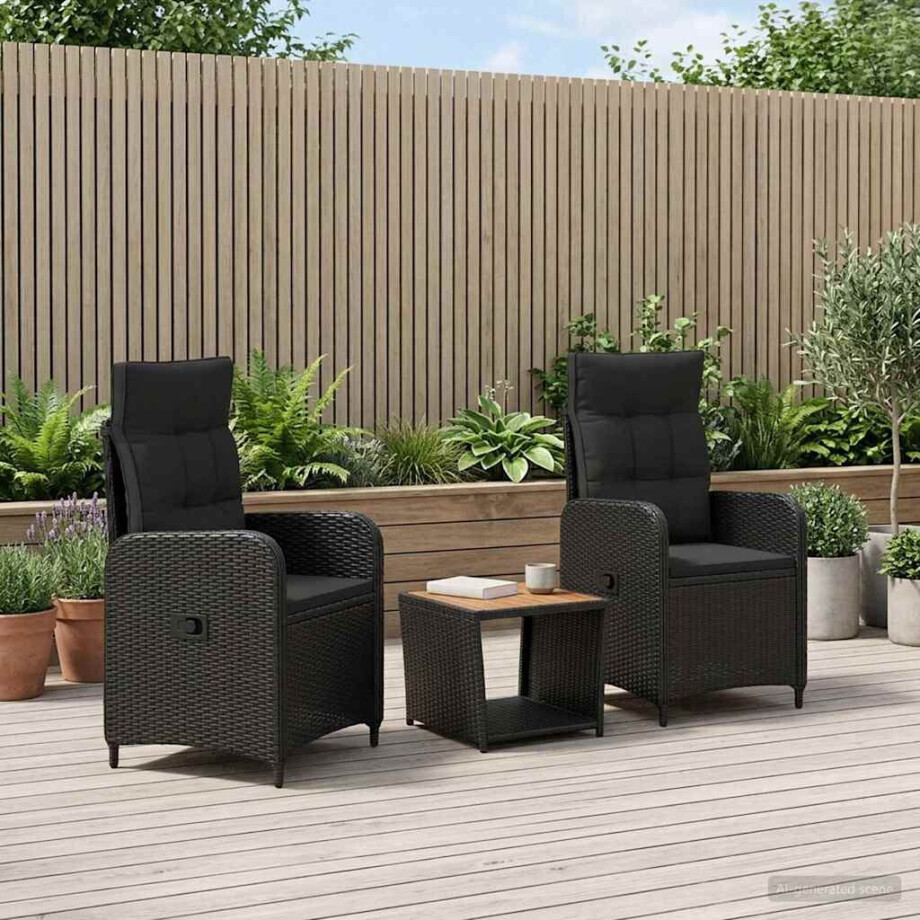 vidaXL Tuin loungeset 3 st Zwart PE Rattan en Poeder-Coated Staal vidaXL Tuin loungeset 3 st Zwart PE Rattan en Poeder-Coated Staal afbeelding 1