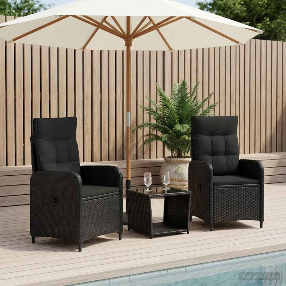 vidaXL Tuin loungeset 3 st Zwart PE Rattan en Poeder-Coated Staal afbeelding 1