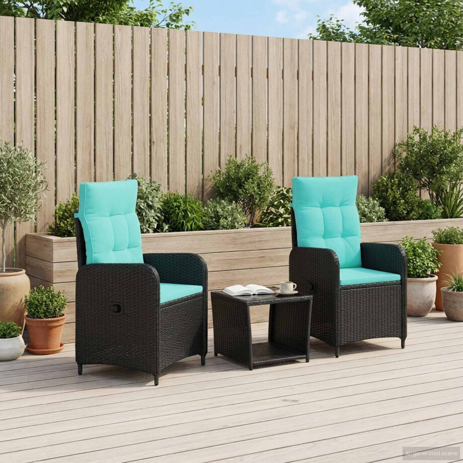 vidaXL Tuin loungeset 3 st PE Rattan en Poeder-Coated Staal afbeelding 1