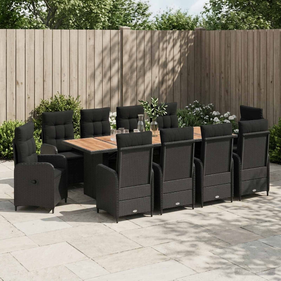 vidaXL Buiten eettafelset 11 st Zwart poly rattan afbeelding 1