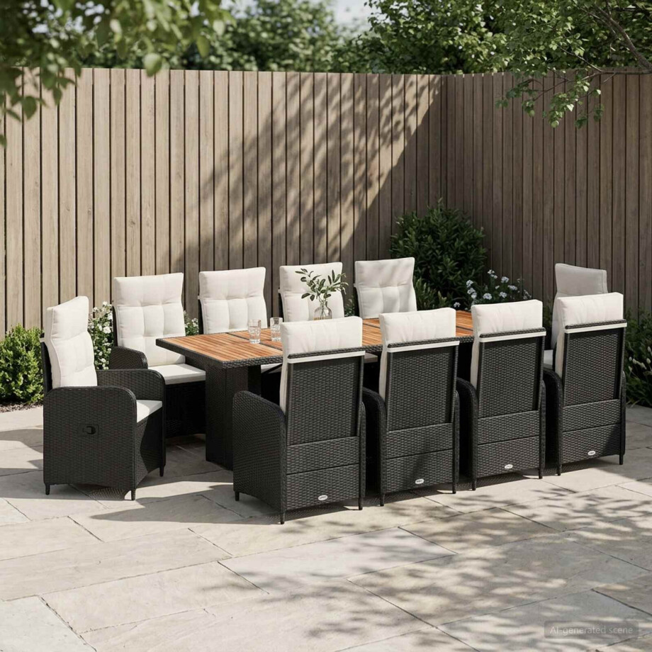 vidaXL Buiten eettafelset 11 st Zwart en Cream Wit poly rattan vidaXL Buiten eettafelset 11 st Zwart en Cream Wit poly rattan afbeelding 1