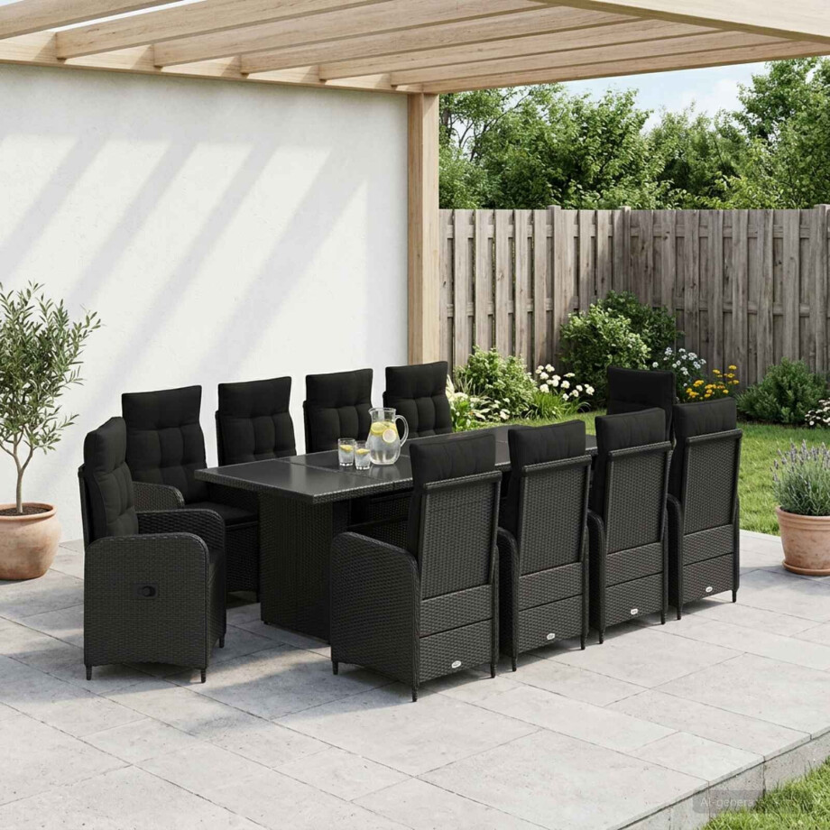 vidaXL Buiten eettafelset 11 st Zwart poly rattan afbeelding 1