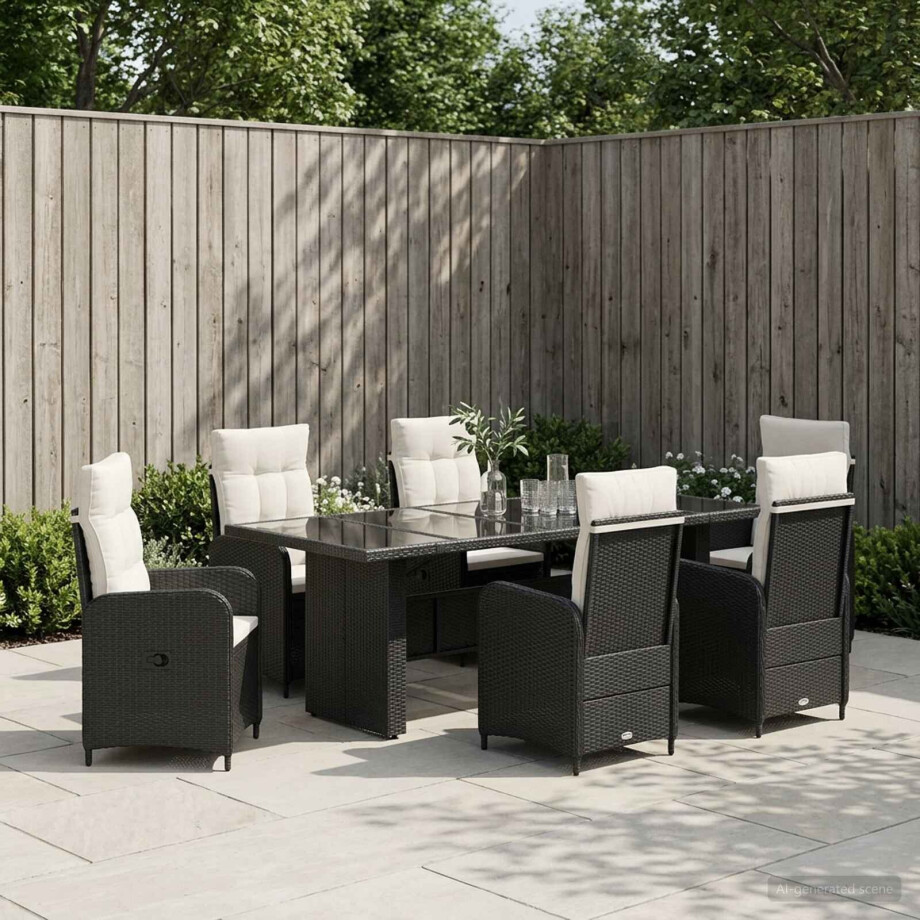 vidaXL Buiten eettafelset 7 st Zwart en Cream Wit poly rattan vidaXL Buiten eettafelset 7 st Zwart en Cream Wit poly rattan afbeelding 1