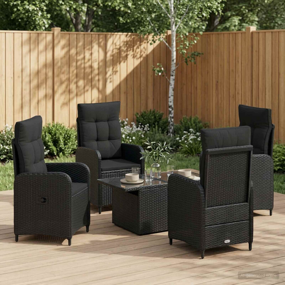 vidaXL Buiten eettafelset 5 pcs Zwart poly rattan afbeelding 1