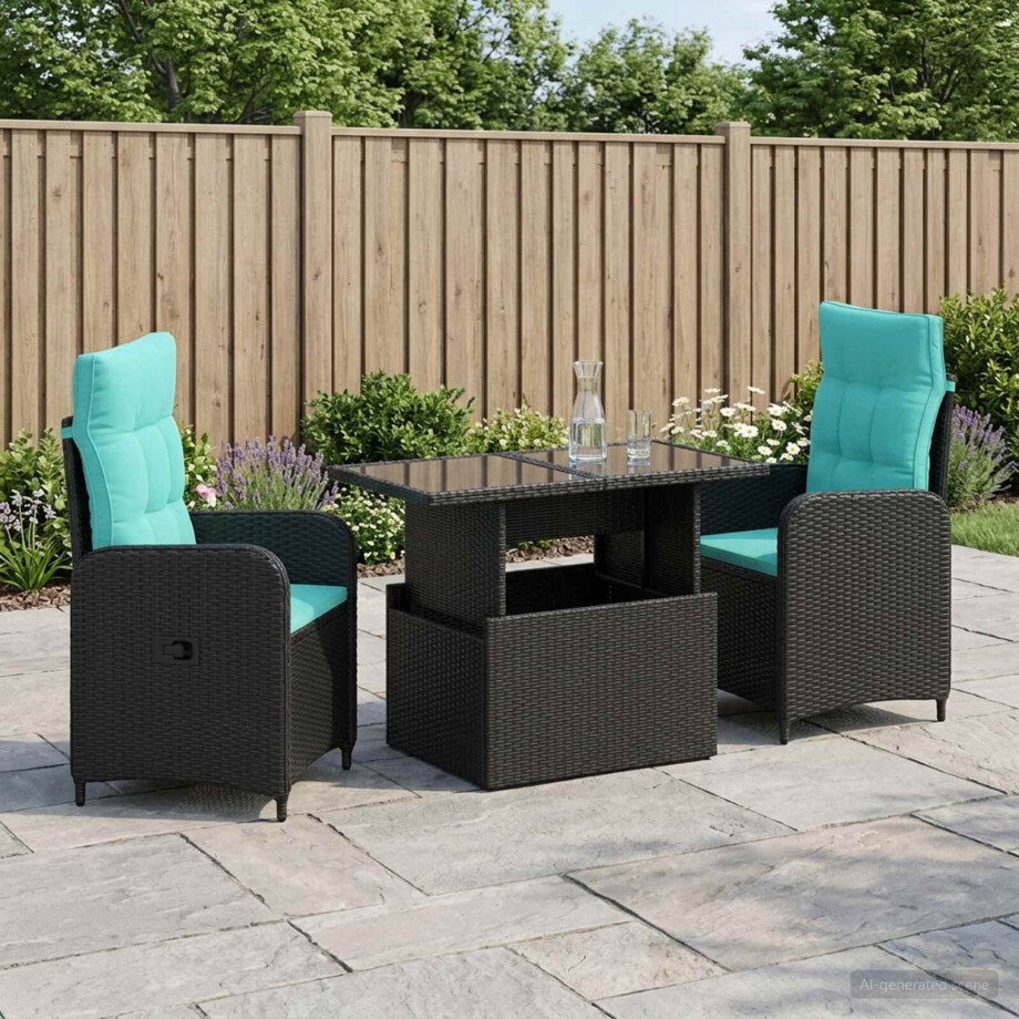 vidaXL Buiten eettafelset 3 pcs poly rattan afbeelding 1