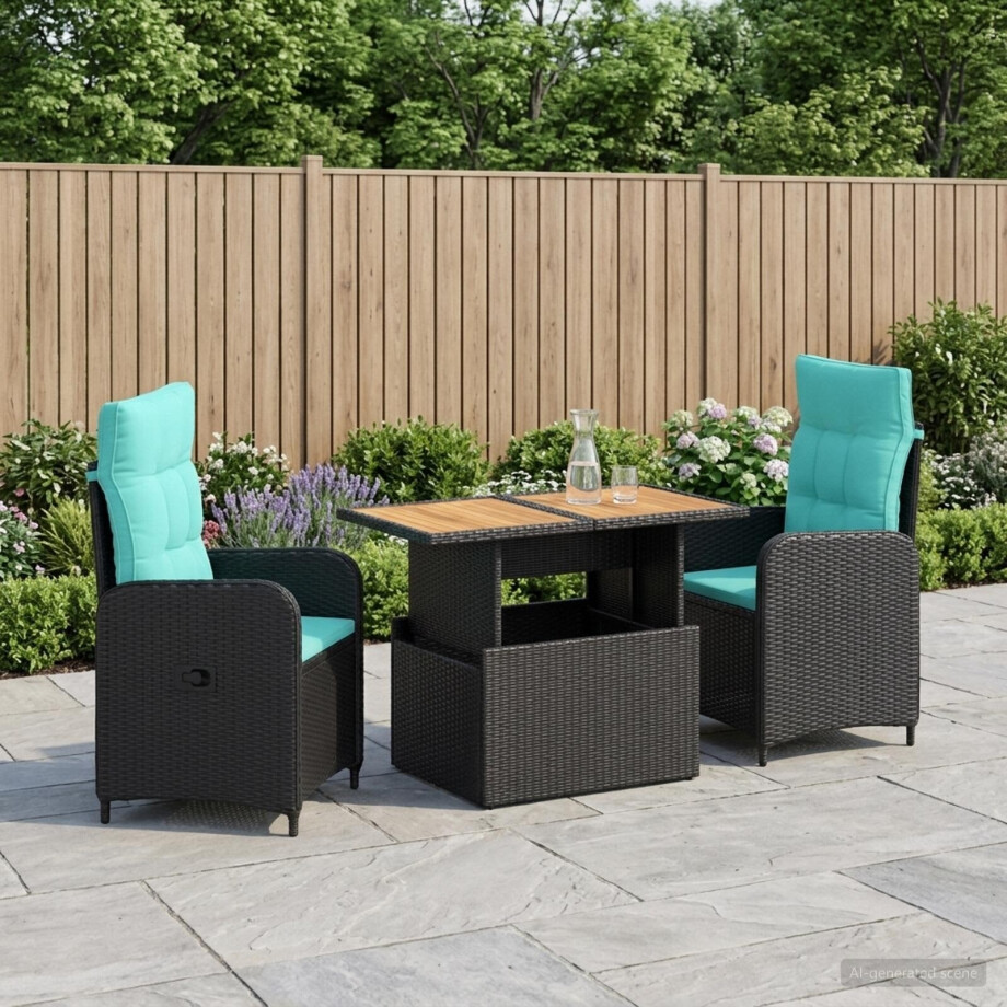 vidaXL Buiten eettafelset 3 pcs poly rattan afbeelding 1