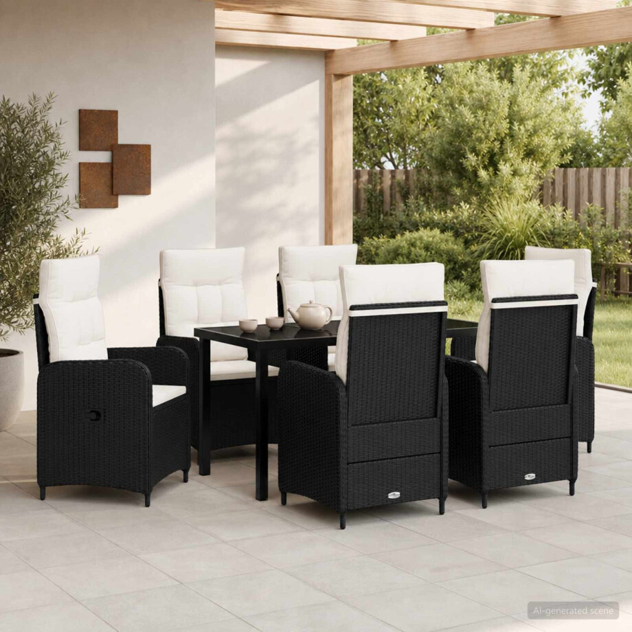 vidaXL Buiten eettafelset 7 st Zwart en Cream Wit poly rattan vidaXL Buiten eettafelset 7 st Zwart en Cream Wit poly rattan afbeelding 1