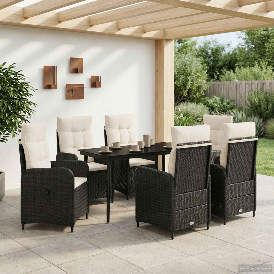 vidaXL Bank tafel set met kussen met kussen 7 pcs Zwart en Cream Wit vidaXL Bank tafel set met kussen met kussen 7 pcs Zwart en Cream Wit afbeelding 1