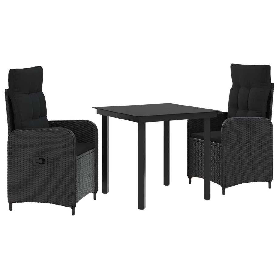 vidaXL Bank tafel set 3 pcs Zwart PE Rattan en Poeder-Coated Staal afbeelding 1