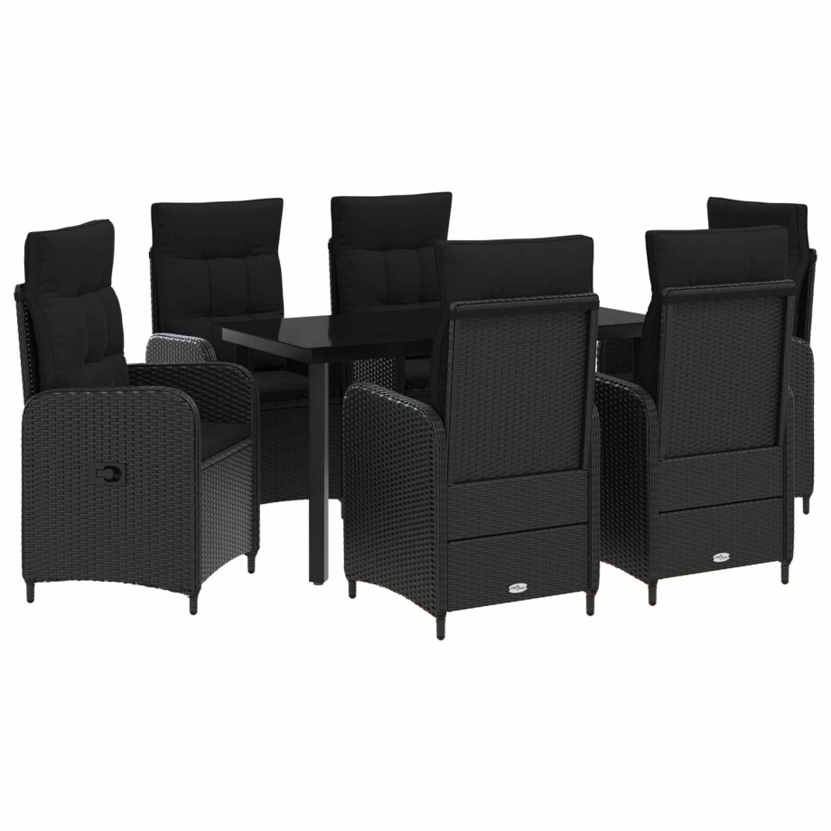 vidaXL Bank tafel set 7 pcs Zwart PE Rattan en Poeder-Coated Staal afbeelding 1