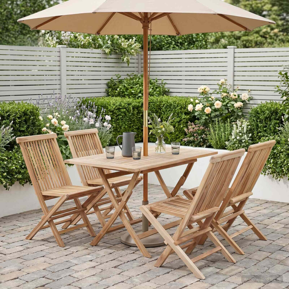 vidaXL Tuinmeubelset 5 st Naturel Massief Teakhout afbeelding 1
