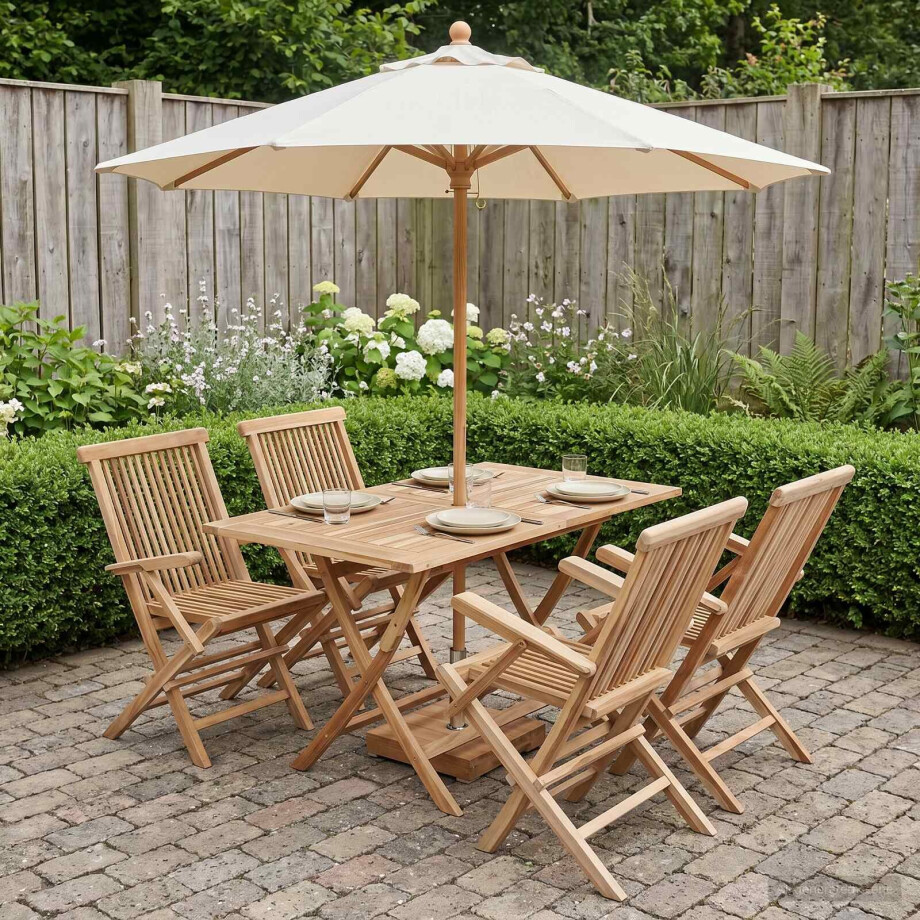 vidaXL Tuinmeubelset 5 st Naturel Massief Teakhout afbeelding 1