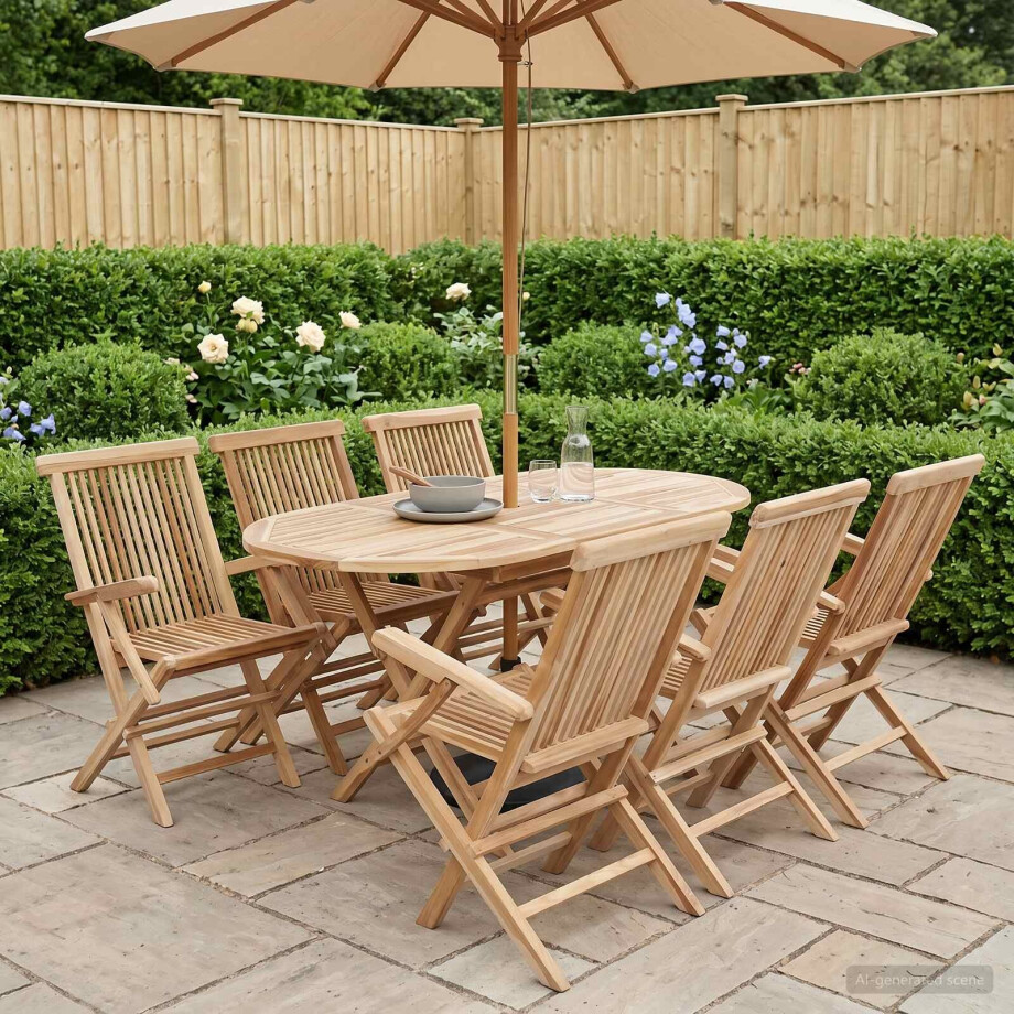 vidaXL Tuinmeubelset 7 st Naturel Massief Teakhout vidaXL Tuinmeubelset 7 st Naturel Massief Teakhout afbeelding 1