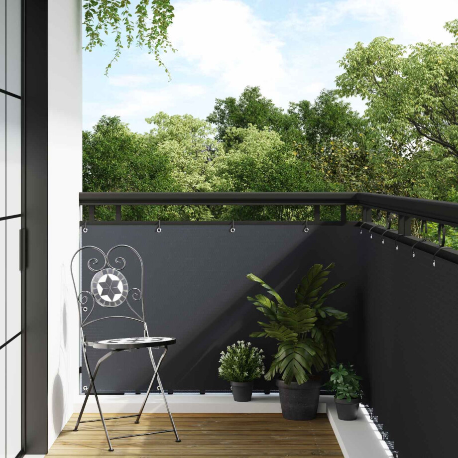 vidaXL Balkonscherm met oogjes Antracietkleurig polyrattan afbeelding 1