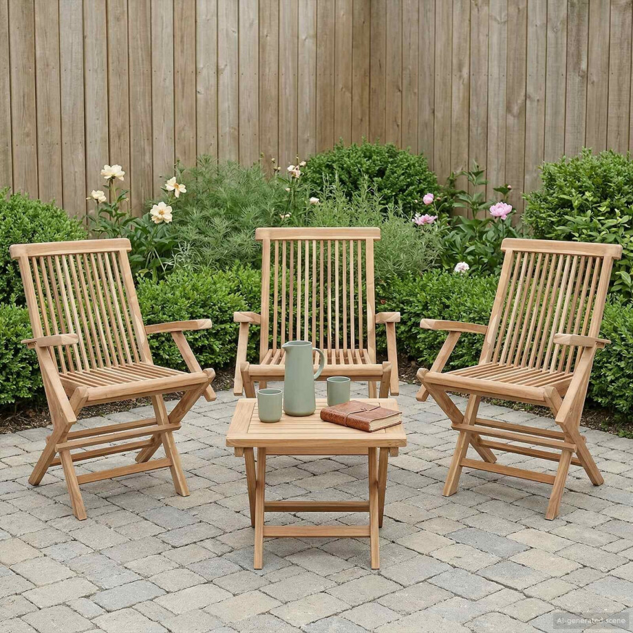 vidaXL Opvouwbare Tuinstoel 3 st Naturel Massief Teakhout vidaXL Opvouwbare Tuinstoel 3 st Naturel Massief Teakhout afbeelding 1