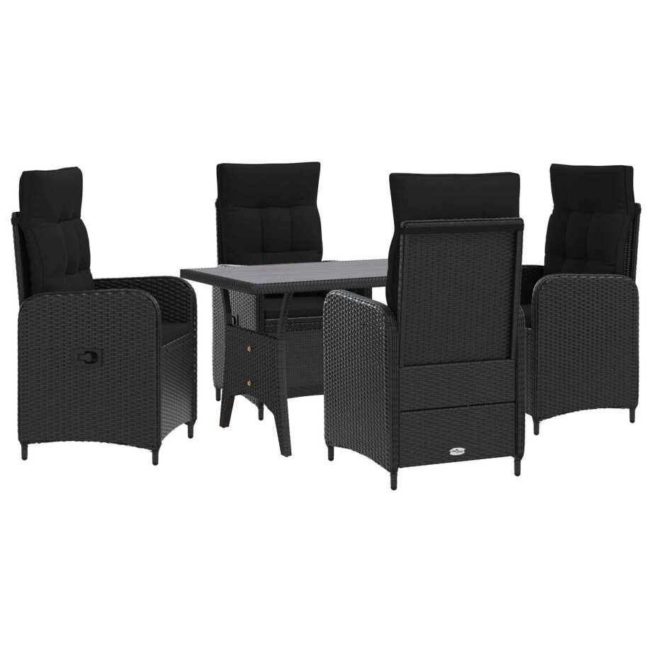 vidaXL Buiten eettafelset 5 pcs Zwart poly rattan afbeelding 1