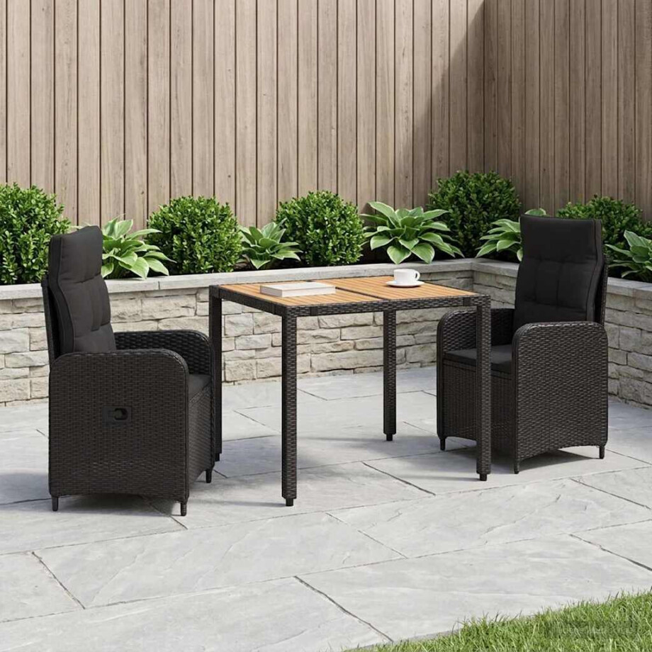 vidaXL Buiten eettafelset 3 st Zwart PE Rattan en Poeder-Coated Staal vidaXL Buiten eettafelset 3 st Zwart PE Rattan en Poeder-Coated Staal afbeelding 1