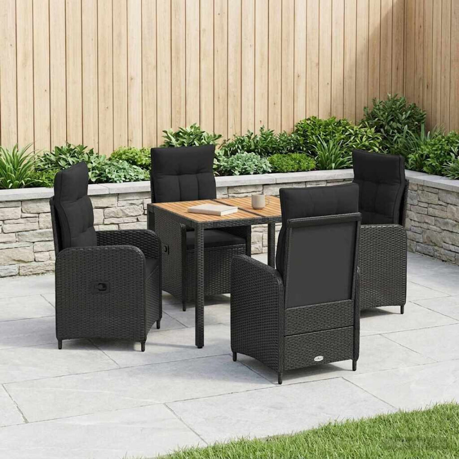 vidaXL Buiten eettafelset 5 st Zwart PE Rattan en Poeder-Coated Staal afbeelding 1