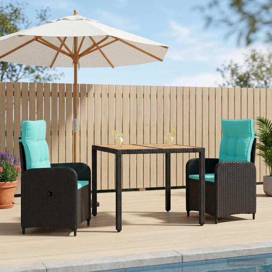 vidaXL Buiten eettafelset 3 st PE Rattan en Poeder-Coated Staal vidaXL Buiten eettafelset 3 st PE Rattan en Poeder-Coated Staal afbeelding 1