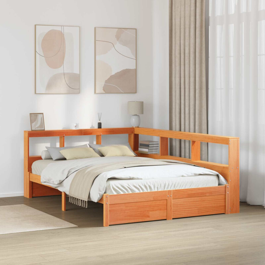 vidaXL Boekenkast Bed 2 pcs Wasbruin 200 x 150 cm Massief Vurenhout vidaXL Boekenkast Bed 2 pcs Wasbruin 200 x 150 cm Massief Vurenhout afbeelding 1