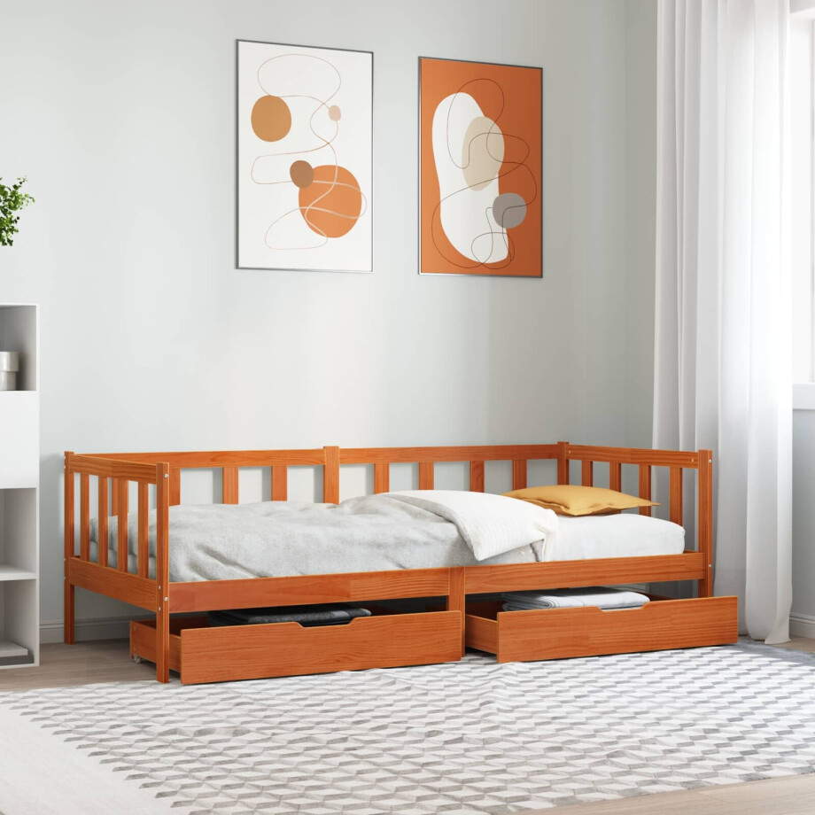 vidaXL Slaapbank met hoofdeinde 3 pcs Wasbruin Massief Vurenhout vidaXL Slaapbank met hoofdeinde 3 pcs Wasbruin Massief Vurenhout afbeelding 1