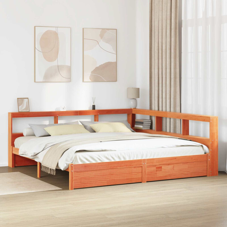vidaXL Boekenkast Bed 2 pcs Wasbruin 200 x 200 cm Massief Vurenhout vidaXL Boekenkast Bed 2 pcs Wasbruin 200 x 200 cm Massief Vurenhout afbeelding 1