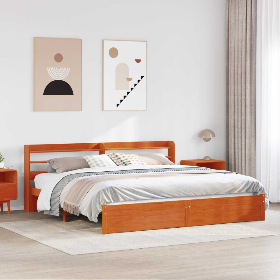 vidaXL Bedframe met hoofdeinde Wasbruin 200 x 200 cm Massief Vurenhout vidaXL Bedframe met hoofdeinde Wasbruin 200 x 200 cm Massief Vurenhout afbeelding 1