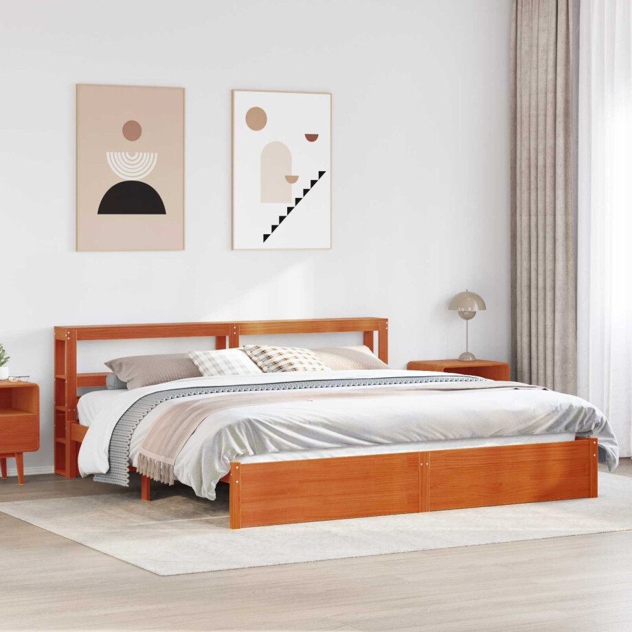 vidaXL Bedframe met hoofdeinde Wasbruin 200 x 200 cm Massief Vurenhout vidaXL Bedframe met hoofdeinde Wasbruin 200 x 200 cm Massief Vurenhout afbeelding 1