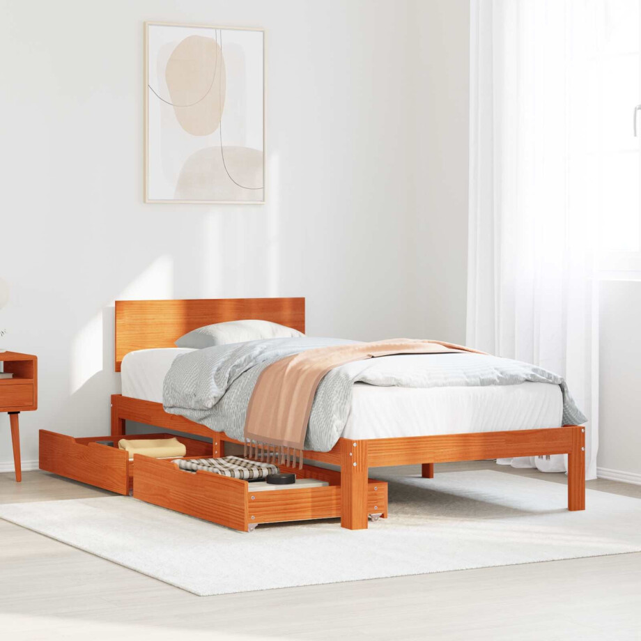 vidaXL Bedframe met hoofdeinde Wasbruin 70 x 190 cm Massief Vurenhout vidaXL Bedframe met hoofdeinde Wasbruin 70 x 190 cm Massief Vurenhout afbeelding 1